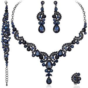 Elegant Crystal Necklace Earrings Bracelet Ring Bridal Wedding Party Costume Jew